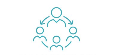 Illustration of a network of figures with arrows linking them 