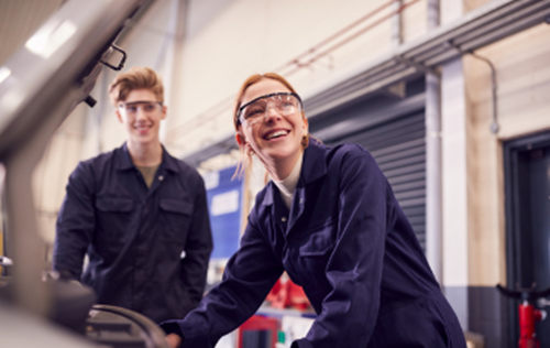 Female and male engineer working together