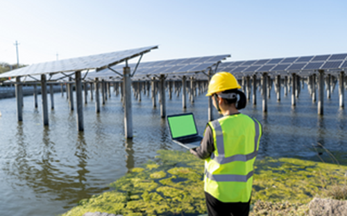 Engineering checking solar panels