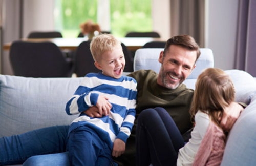 Happy Dad His Children Spending Time Together