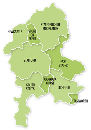 Staffordshire areas on a map