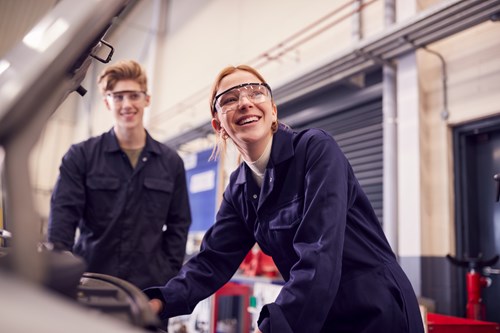 Female and male engineer working together